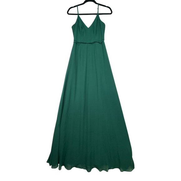 Davids Bridal Chiffon Sleeveless A-Line Gown V-Neck & Spaghetti Straps Dress Siz - Picture 1 of 15